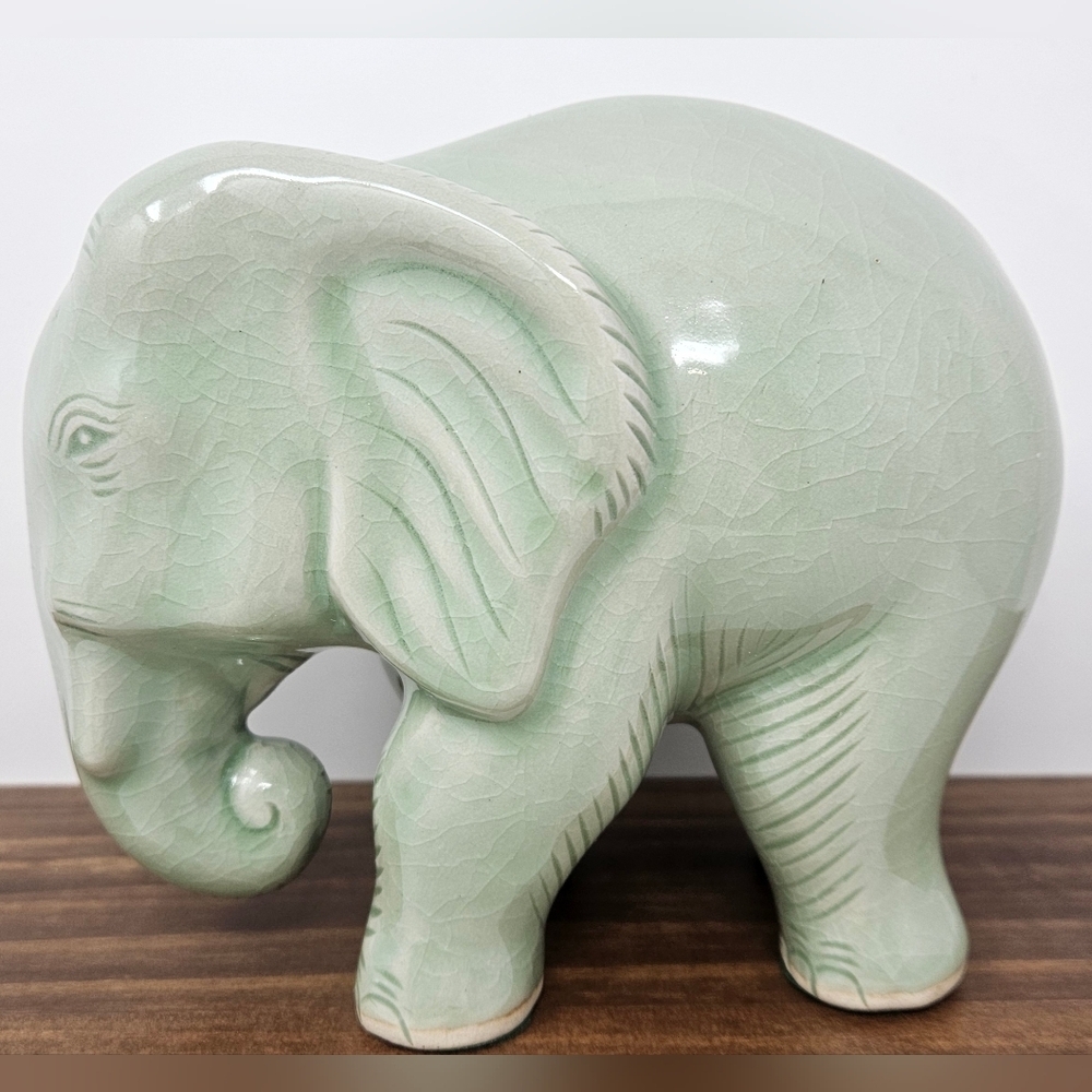 Novica Ceramic green Elephant